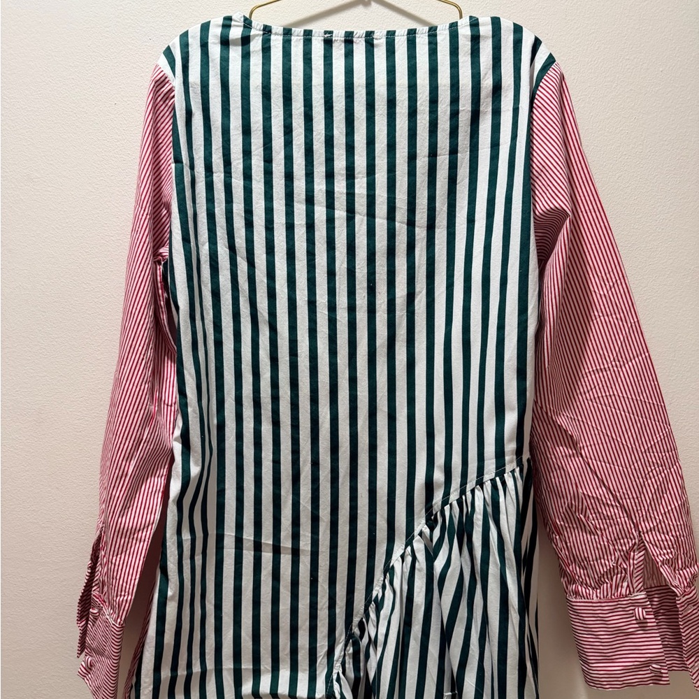 Striped Patchwork Button-Down Blouse In Pink And … - image 4